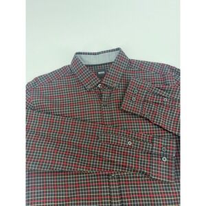 Hugo Boss Slim Fit Plaid Button Down Shirt‎ Mens Medium Red Black Long Sleeve